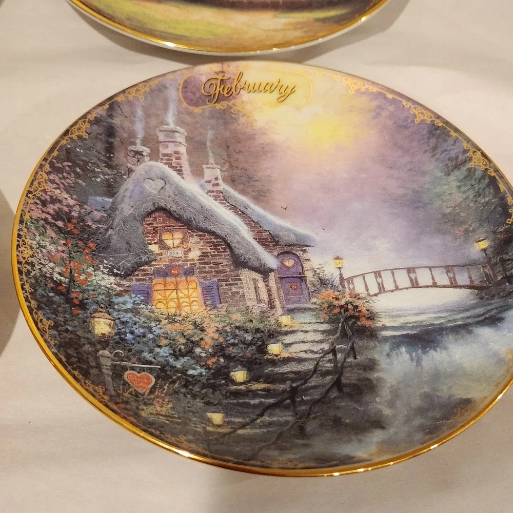 Twelve month set of Thomas Kinkade Calendar Decorative Plates Simpler Times 1998